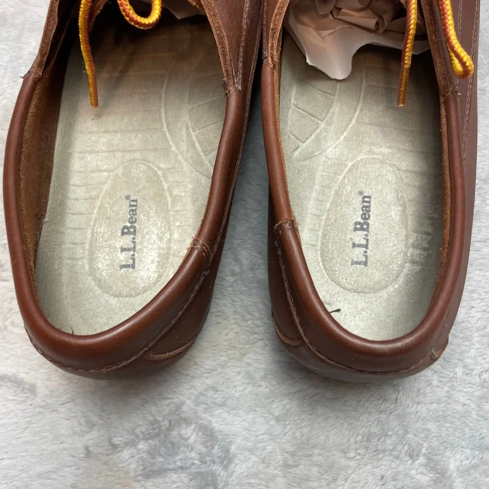 LL Bean Mens Blucher Moccasin Boat Shoes Sz 14 Brown Leather Hand Sewn 137102